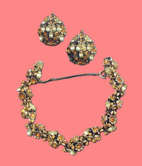 Vintage Hollycraft 1950 Gold Yellow Rhinestone Bracelet Earring Set