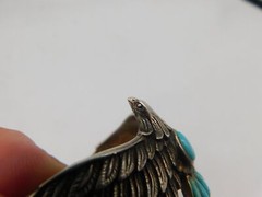 JTV DESIGNER BBJ STERLING SILVER BALD EAGLE BIRD TURQUOISE STONE CUFF BRACELET