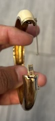 Vtg PANETTA Gold White Enamel w/ Pave Crystals Hinged Bangle Bracelet