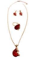 Vintage Red Crystal Choker Necklace Earrings Ring Set 13 15 In Ring Size 7 1/2