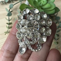 Vintage 1940s Kandell Marcus Flower Brooch Pin 2 Inch Clear Crystals Elegant MCM