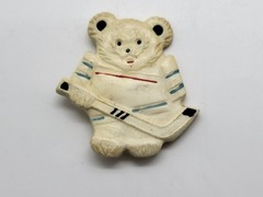 Vintage Child’s Brooch Badge “Hockey Bear” Made in USSR Plastic in 1980s Rare