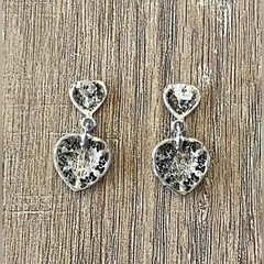 Vintage women’s metal dark grey and silver color heart and stripes earrings