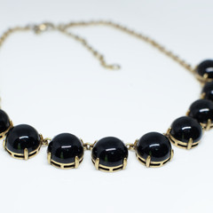 J.Crew Vintage Brass Necklace 9 Round Stones Adjustable Chain Statement Jewelry