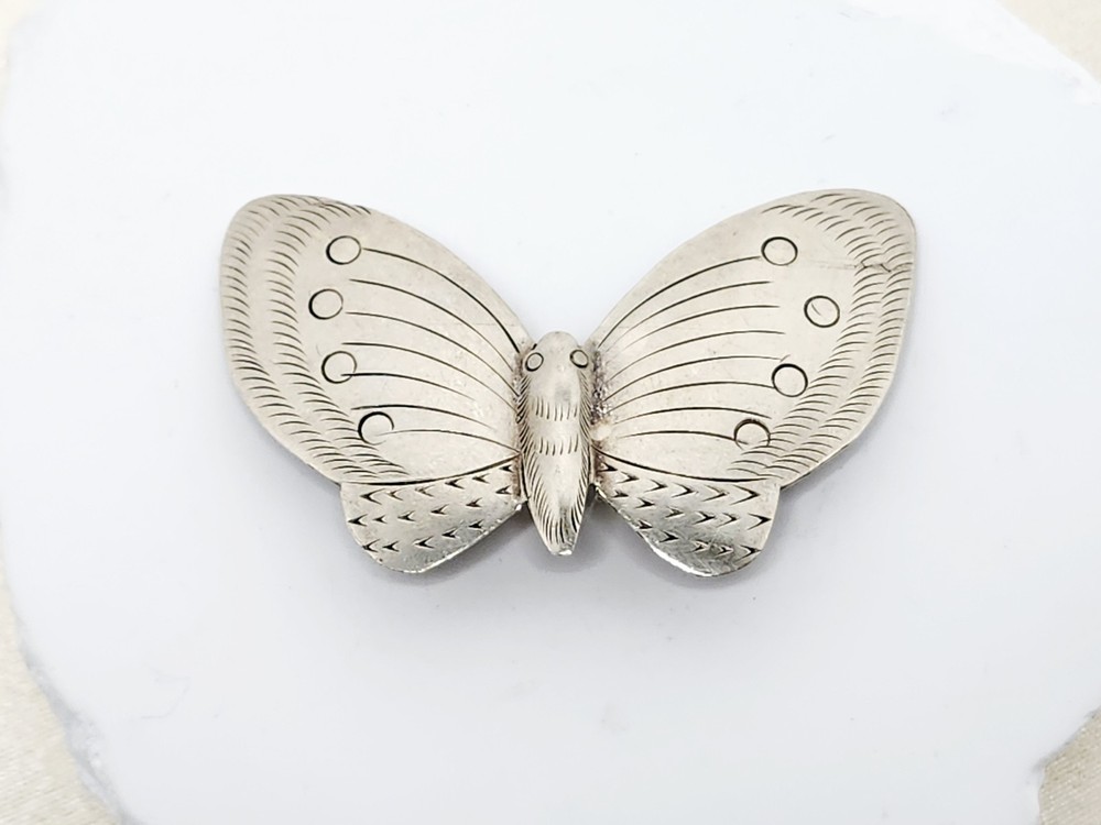 Vintage Nickel Silver Butterfly Brooch- 2 1/4″ W