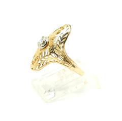 Art Deco 14K Two Tone Gold .05Ct Natural Diamond Ring Size 6