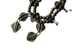 Vintage Silver Tone Black Onyx Squash Blossom Statement 24in Western Nickle