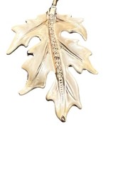 Vintage Gold Tone Cream Color Enamel Leaf Brooch Pin Rhinestone Center Garden