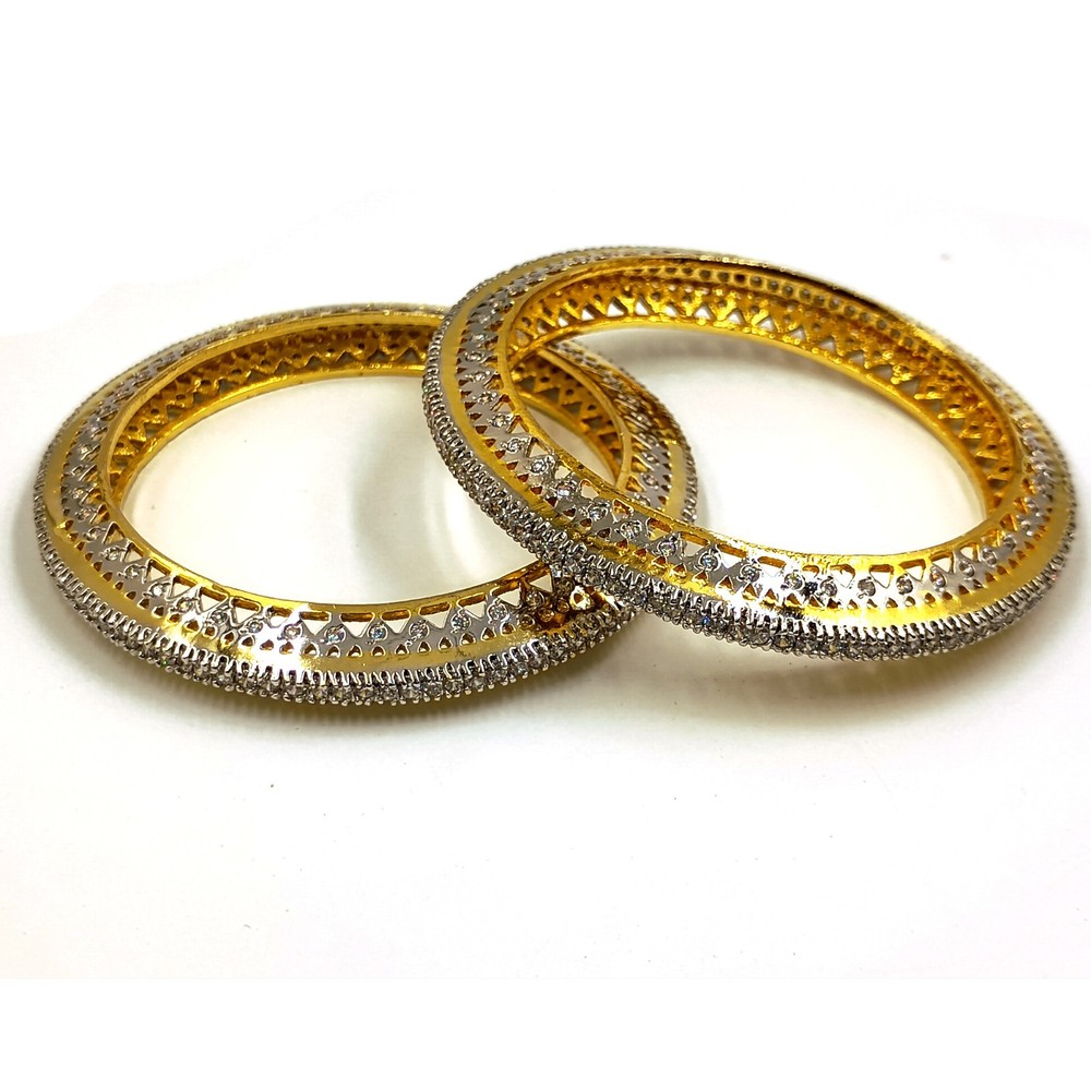 South Indian Style CZ Bangle Set, 22K Gold Plated, Elegant Handmade Bridal Set