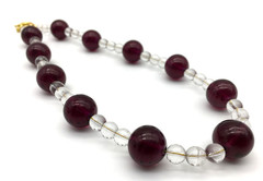 Vintage Art Deco Round Almandine Garnet Beads & Clear Glass Beads 17″ Necklace