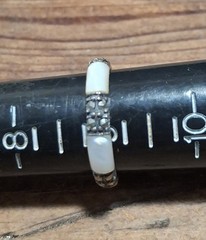 Vintage Thailand 925 Sterling Silver Mother Of Pearl Marcasite Band Ring Size 9