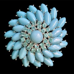 Vtg Glamorous Large High Domed Multilayered Silver Tone Acrylic Cabochon Brooch