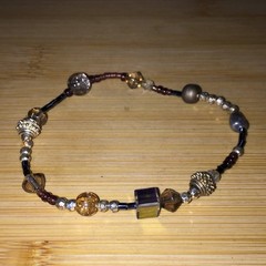 Vintage Multi-Color Beaded Stretch Bracelet Mixed Metal Glass Acrylic Beads