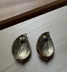 Vintage 1960s Gold & Silver Tone Clear Crystal Pave Leaf Postback Earrings