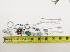 VTG Dangle Earrings Lot Pierced 1 Clip Silver Tone Blue Clear Rhinestones D2115