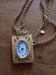 Monet Pendant Gold Tone Watch With Necklace Japan Movement JM19 PC21 Battery 377