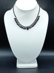 Vintage Art Deco French Jet Necklace Black Glass Square Rhinestone 15″
