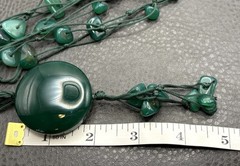 Vintage Asian Green Stone Disk Pendant Hand Knotted Beaded Necklace 24”