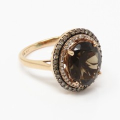 NYJEWEL 14k Rose Gold White & Colored Diamond Smoky Quartz Halo Ring