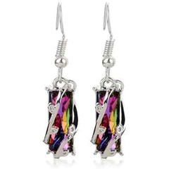 Artsy Boho 1.25″ Green w/ Flash Dangle Drop Silver Tone French Wire Earrings NEW