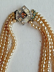 Vintage Pearl Necklace Rhinestone Clasp 4 Strand Graduated Champagne