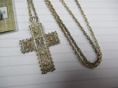 Vintage Sterling & 12K Black Hills Gold Cross Pendant & Sterling Necklace in Box