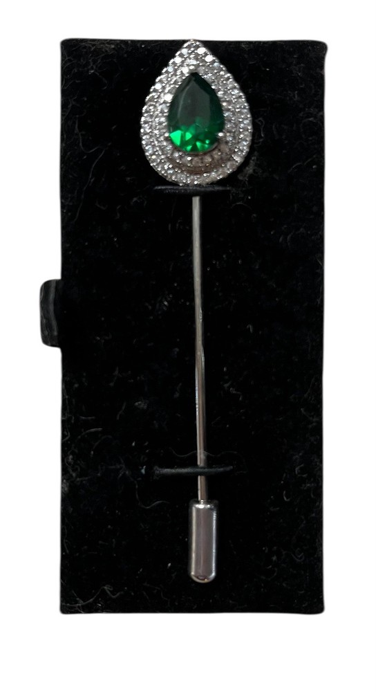 Lab Created Green Quartz and Simulated Diamond 3.10 ctw Brooch in Silvertone