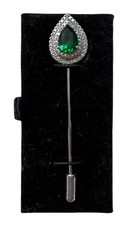 Lab Created Green Quartz and Simulated Diamond 3.10 ctw Brooch in Silvertone