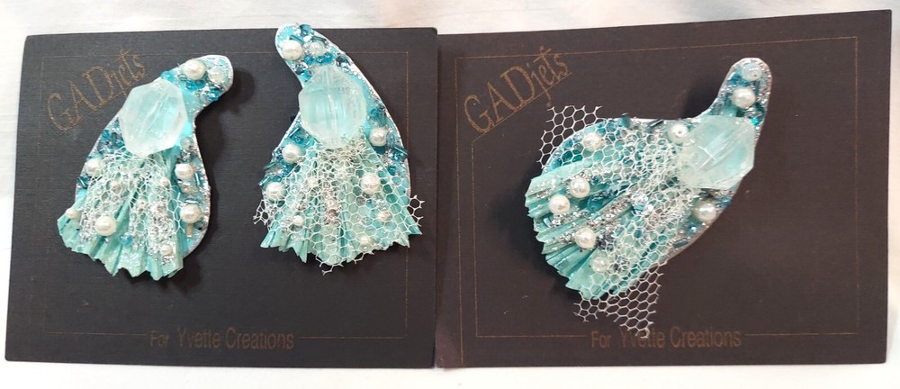 GADjets for Yvette Creations Earrings & Brooch Pin Set Pearls Sequins Turquoise