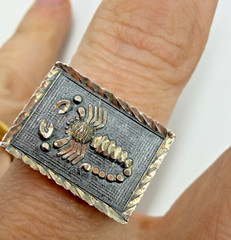 Vintage Sterling Silver Ring Scorpion Signet Bar Black Mens 8 8.5 Carved Rustic