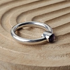 925 Sterling Silver Cabochon Amethyst Minimalist Solitaire Ring Size 4.5 -1.87 g