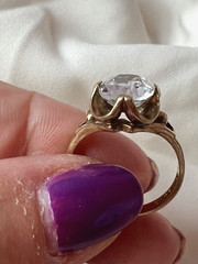 HUBERTUS VON SKAL VINTAGE 10K GOLD COLORLESS WHITE SPINEL FLOWER BUTTERCUP RING