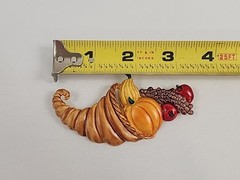 Tona Thanksgiving Autumn Fall Gold Tone Enamel Cornucopia Pumpkin Brooch Signed