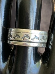 Vintage Mexico 925 Sterling Silver Dolphin Spinner Ring Size 10.75 Oxidized 14g