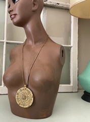 Yves Saint Laurent Vintage Medallion necklace Aztec Style Gilt *YSL Mark* Rare!