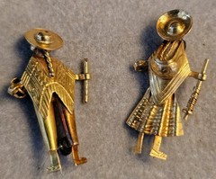 Antique 14k Traditional Peruvian Peasant Couple Pins/Brooches