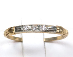Antique Art Deco 1920 Diamond Wedding Band 14K White Yellow Ring Size 6 UK-L1/2