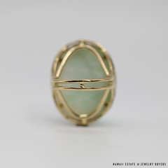 Ming’s Hawaii White and Green Jade Carved Gourd 14K Yellow Gold Ring Size 8
