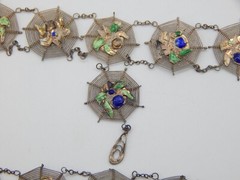 VTG 1940s Asian Silver Spiders on Spider Webs Necklace and Bracelet Set (CF110)