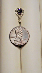 Antique Signed Belais Art Deco 18K White Gold Filigree & Amethyst Stickpin