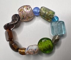 Vintage Art Glass Large Bead Stretchable Multicolored Bracelet