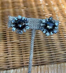 Vintage Beau Jewels Smoky Gray & Clear Rhinestone Clip On Earrings Silver Tone