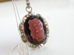 Vintage Sterling Silver 925 Signed Huge Amethyst Look Chain Necklace 20″