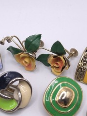 Vtg To Mod Clip On Earring Lot Enamel 15 Pair Colorful