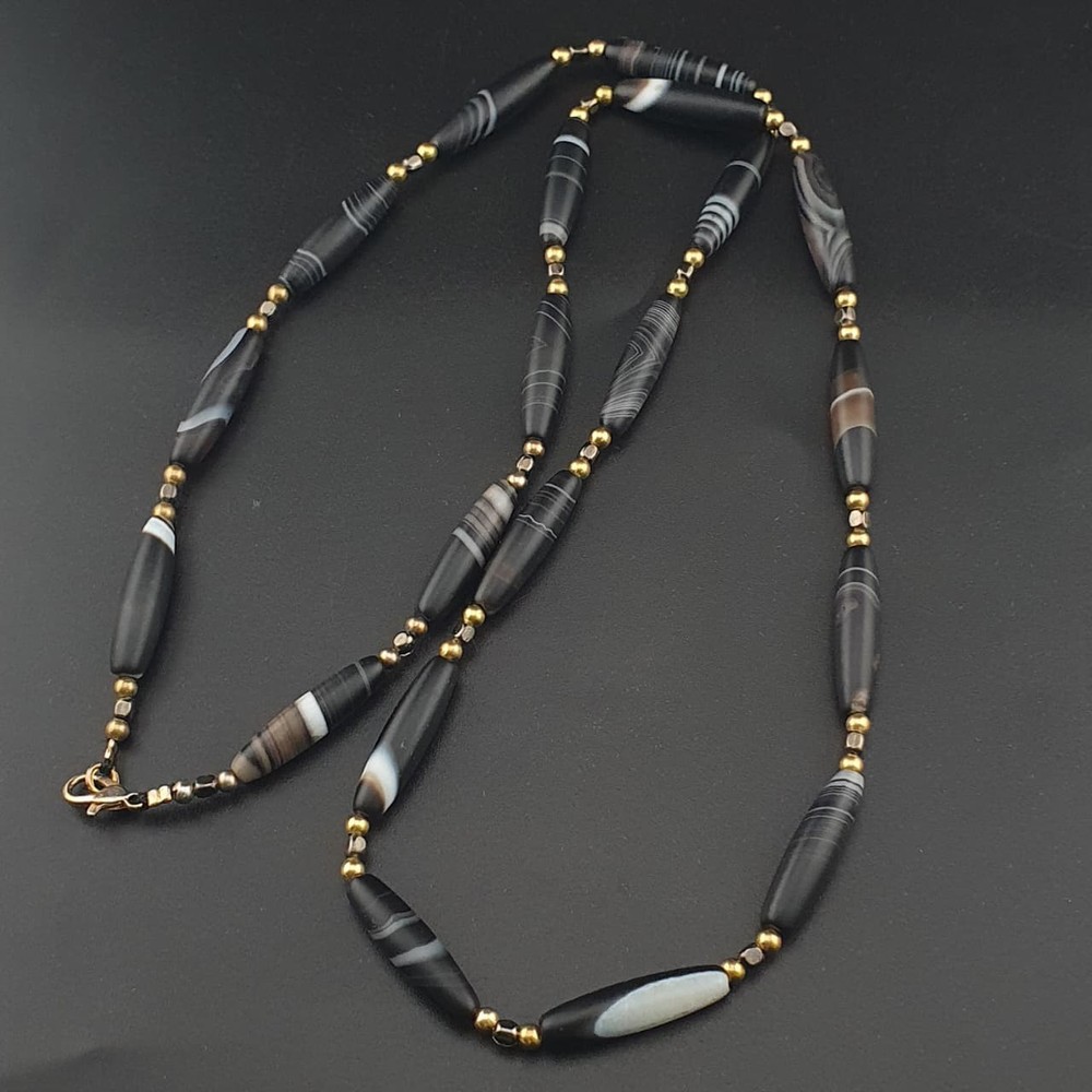 Vintage Tiny Sulaimani Natural Eyes Agate Beads Necklace 24in 6.2–24.2mm