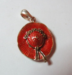 VTG WOMEN ENAMEL CHARM PENDANT STERLING SILVER LADIES RED HAT 21MM CHAIN 17 1/2″