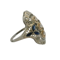 Vintage 1.50CT Round Lab Created Diamond Art Deco Leaf Ring 14K Two-Tone Gold FN