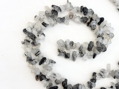 Rutilated Quartz Grey & White Chip Beaded Chip Vintage Necklace – 36″