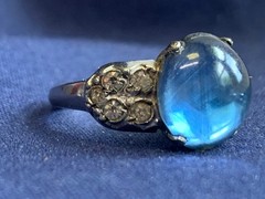 Vtg Sterling Silver Ring 3.5g Fine Jewelry Size 4.5 Band Blue Stone *READ*