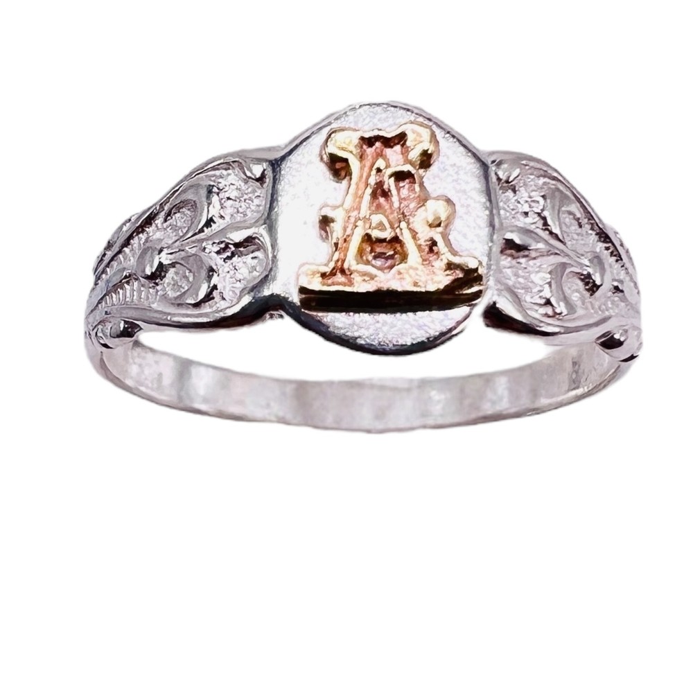A Initial Signet 10k Gold Letter top Sterling Silver 925 Pinky Child Ring Sz 4
